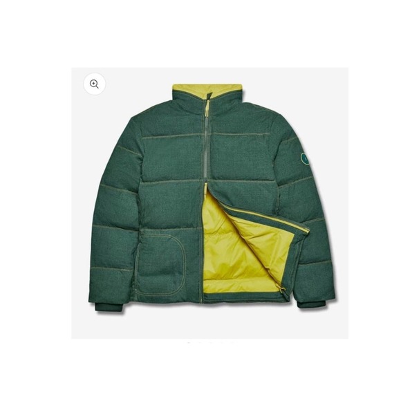 New Allbirds Mens L Trino Puffer Jacket Forest Green Yellow Full Zip Warm Coat - Picture 2 of 6